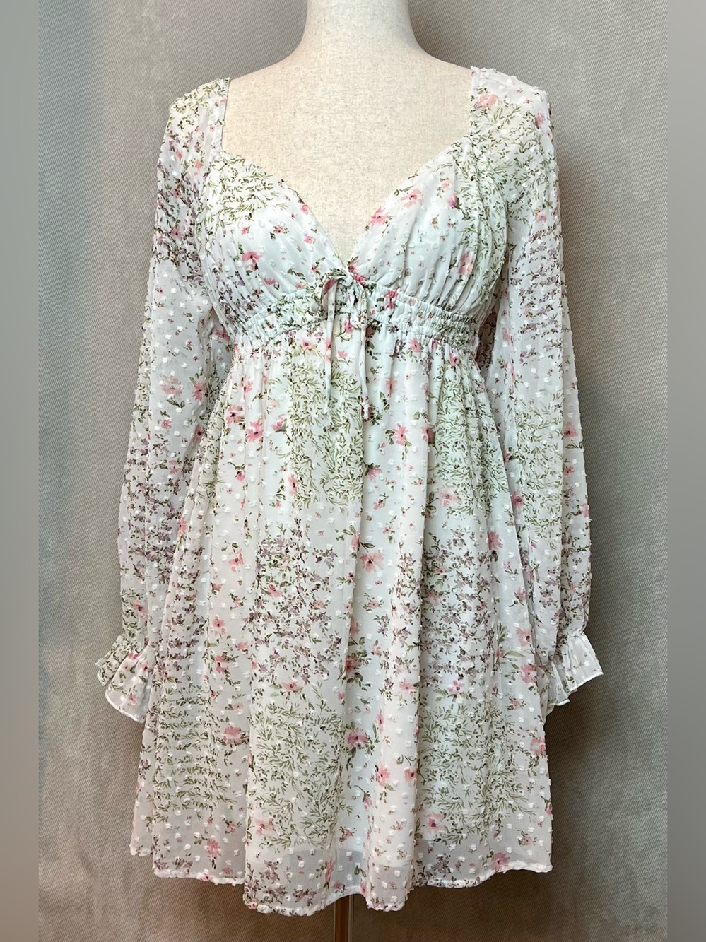 Thirty Thirty LA Floral Swiss Dot Babydoll Dress large